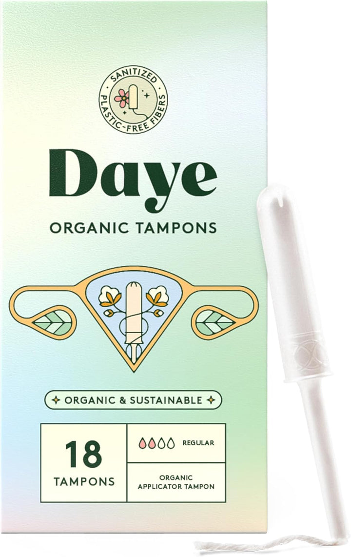 Organic Tampons Regular | 18Ct | Pesticide & Metal Tested, 100% Organic Cotton, Best Absorbency | No-Shed Sleeve, Sugarcane Applicator