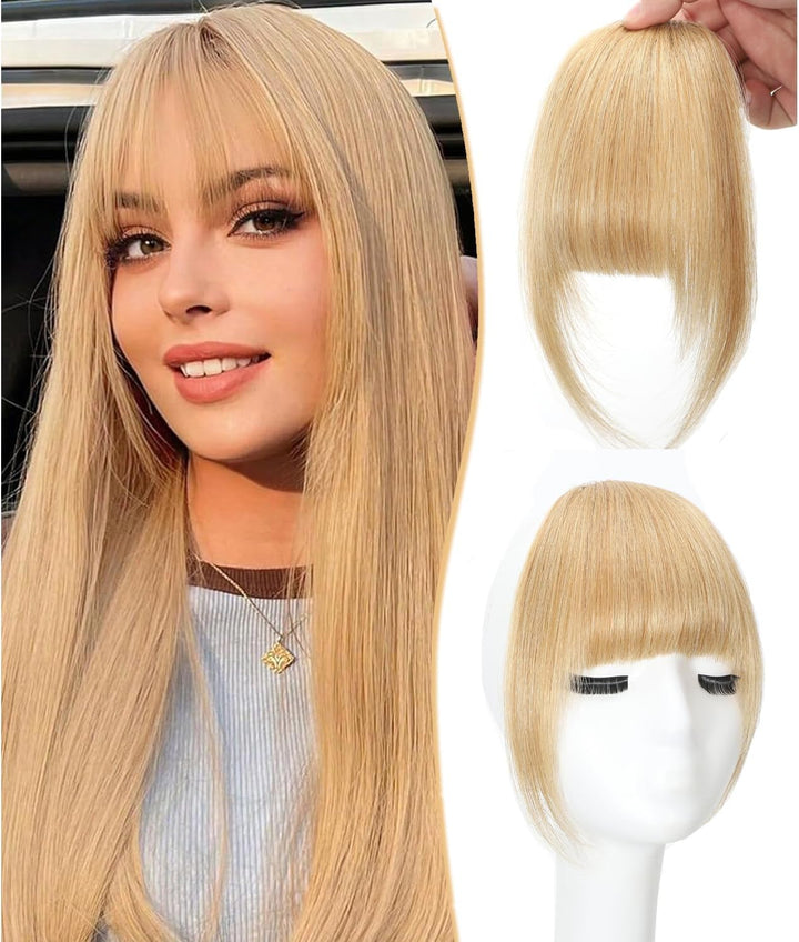 Clip in Fringe - Bangs Hair Clip in Bangs 100% Real Human Hair Extensions Clip on Air Bangs for Women Fringe with Temples Hairpieces Curved Bangs (Dark Brown, French Bangs)