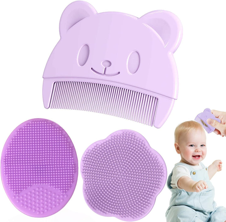 3 Pcs Baby Brush, Baby Hair Brush, Silicone Baby Comb with Oval Shampoo Brush and Flower Shampoo Brush for Newborns, Infants