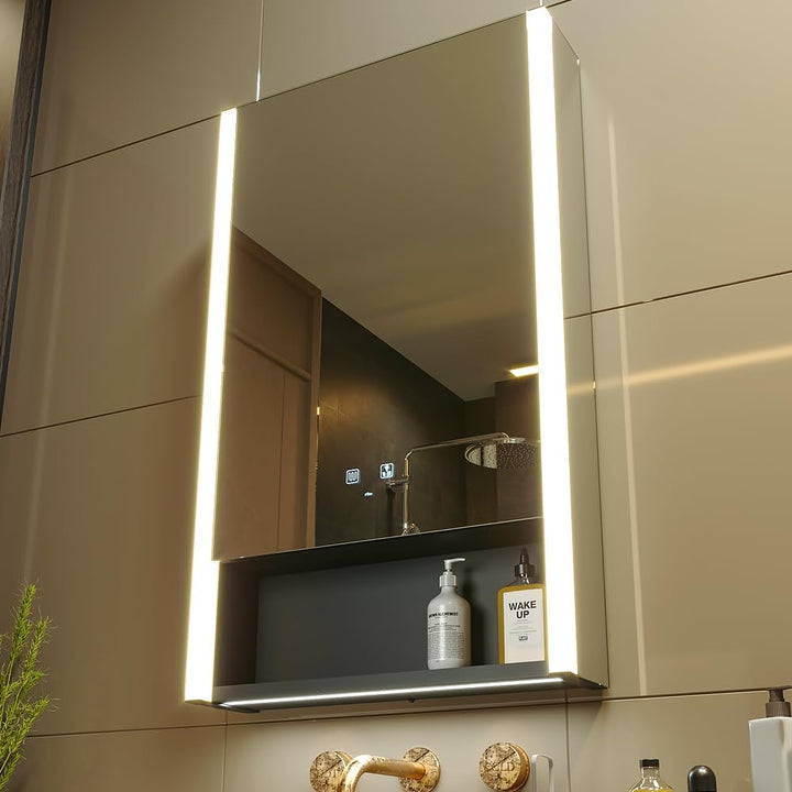 50 X 70 Cm LED Lighted Bathroom Medicine Cabinet with Mirror, Defogger, Dimmer, 3 Color Light Makeup Mirror, Easy to Install, Wall Mounted Medicine Cabinet without Socket & Usbs