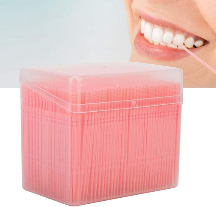 Double Head Teeth Cleaning Toothpick Oral Care Floss Pick 1100Pcs Box for Large Tooth Crevice (Pink)