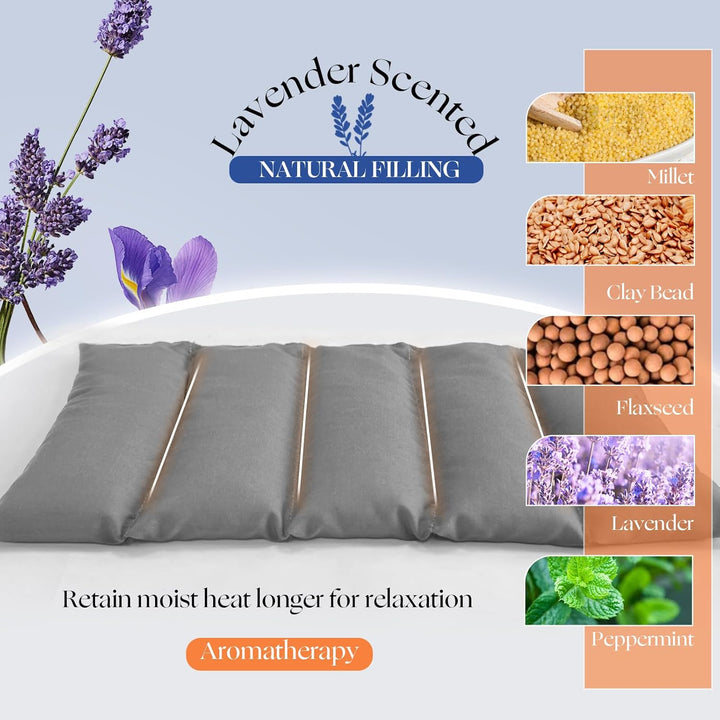 Wheat Bags Microwavable with Washable Cover | Microwave Heat Pad for Back Pain Relief 32×17 CM | Heat Pads for Muscle Cramps Menstrual Joints Relief(Grey)