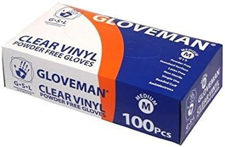 Box of 100 Clear Powder Free Vinyl Gloves - Medium