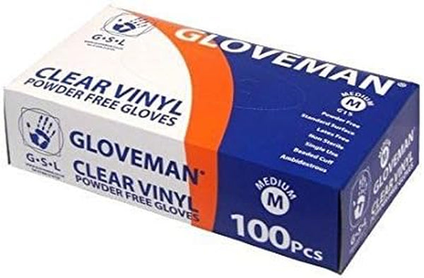 Box of 100 Clear Powder Free Vinyl Gloves - Medium
