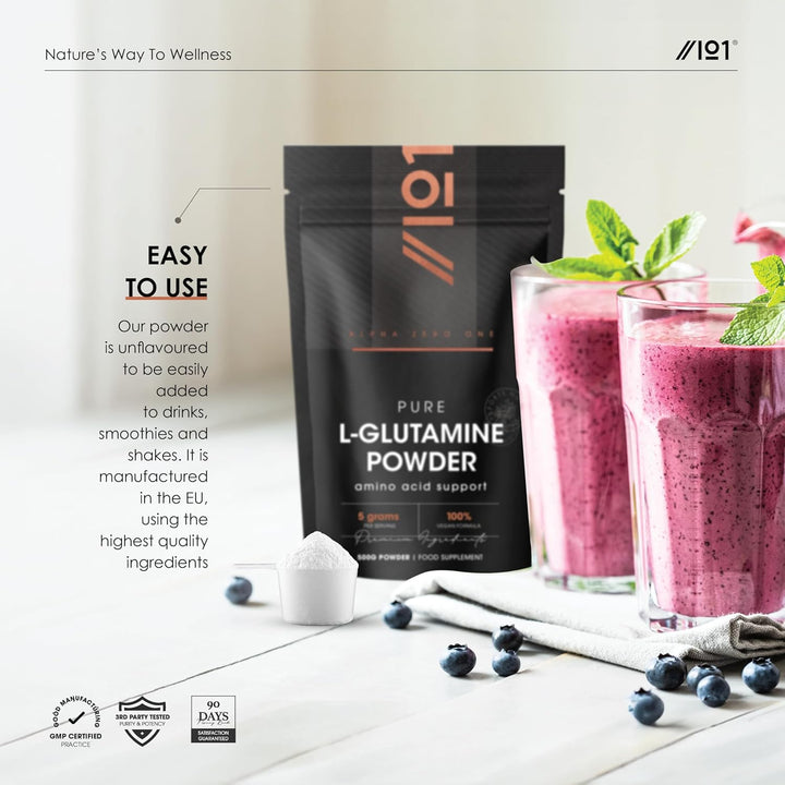 L-Glutamine Powder 150G - 5 Grams per Serving – Vegan Fermented Amino Acid – 100% Pure Formula – Halal (Unflavoured)