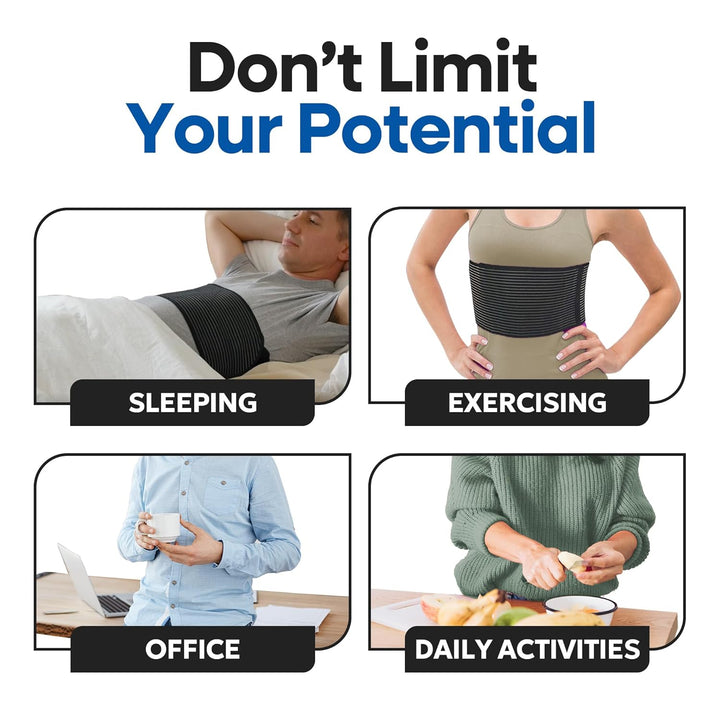 Rib Brace Chest Binder | Rib Belt to Reduce Rib Cage Pain | Chest Compression Support for Rib Muscle Injuries, Bruised Ribs | Breathable Chest Wrap Rib Brace for Women Men (Large/Xl - Black - 44 Inch)