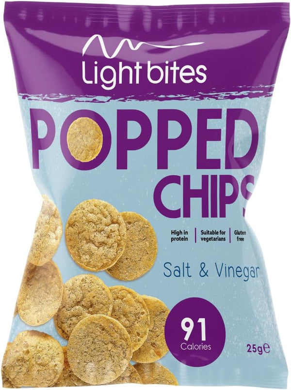 Light Bites Popped Chips, High Protein Crisps Salt & Vinegar Multipack 28 X 25G, 91 Calories & 11.2G Protein, Low-Calorie, Low Carb Healthy Snacks for Weight Loss and Weight Management