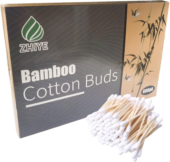 600 Pk Bamboo Cotton Buds (6 X 100) by , 100% Biodegradable Cotton Swab with Wooden Handles for Cleaning Ear, Makeup,Keyboard,Wound Etc