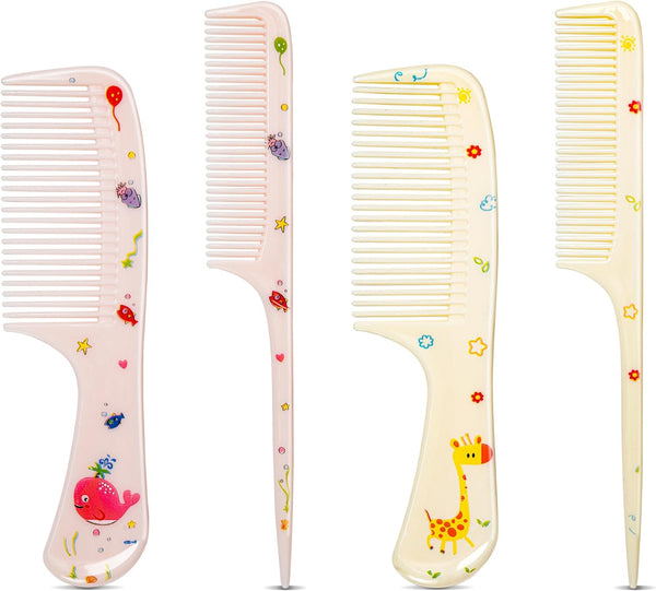 4 Pcs Girls Boys Hair Brush and Comb Set, Cute Styling Childrens Comb Hairbrushes Hairdressing Rat Tail Brush for Toddler Child'S Hair