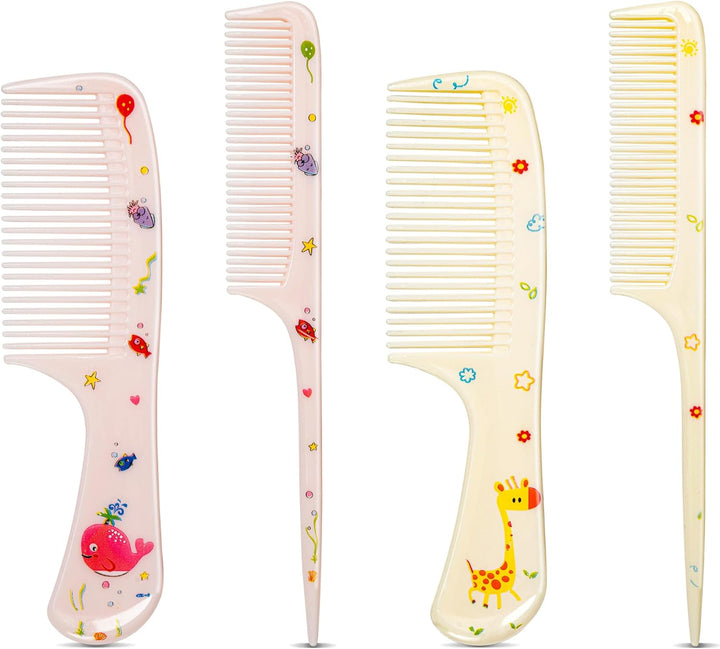 4 Pcs Girls Boys Hair Brush and Comb Set, Cute Styling Childrens Comb Hairbrushes Hairdressing Rat Tail Brush for Toddler Child'S Hair