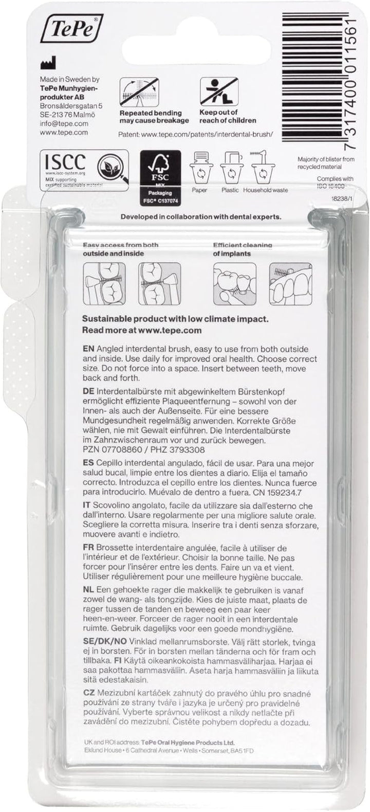 Interdental Brush Angle, Blue, 0.6Mm/Iso 3, 6Pcs, Plaque Remover, Easy and Efficient Cleaning between Teeth, Tooth Floss for Small Gaps
