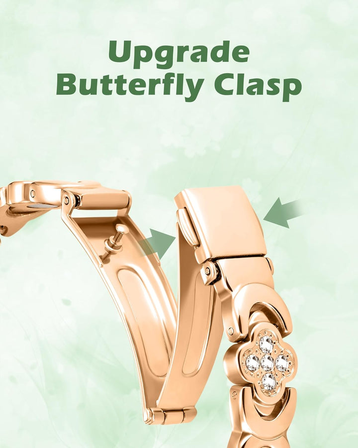 99% Copper Bracelet for Women,Magnetic Bracelet for Women with Lucky Clover Design,Adjustable Length with Sizing Tool in Gift Box(Rose Gold)