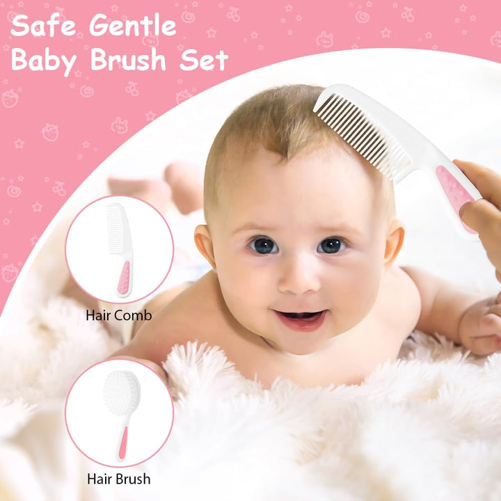 Baby Healthcare and Grooming Kit, Newborn Baby Care Accessories with Hair Brush, Comb, Nail Clippers, Thermometer, for Newborn Girls Boys(14 in 1, Pink)