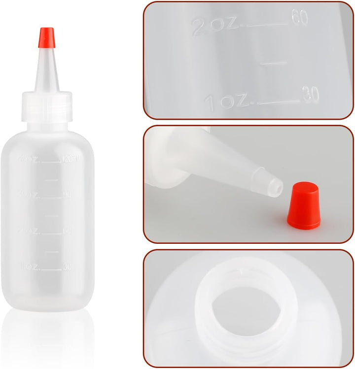 2 Pcs 120Ml Reusable Squeeze Bottles with Nozzles – Leak-Proof Portable Applicator for Shampoo, Crafts, Travel | Graduated, Eco-Friendly PE Plastic (Red Caps)