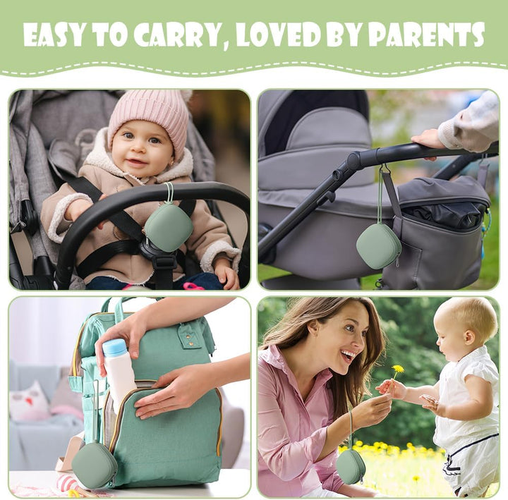 Dummy Holder Case, Silicone Dummy Holder Case, Baby Dummy Holder Case, Square Pacifier Holder Case, Portable Soother Pods for Baby, Baby Pacifier Case for Travel, Home (Green)