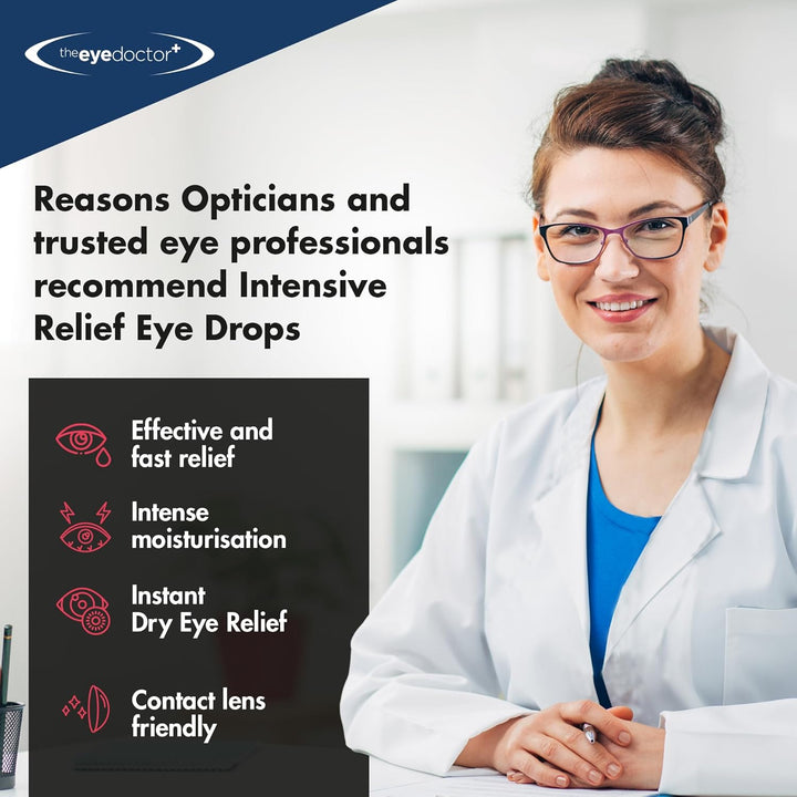 Intensive Dry Eye Drops - Preservative Free Eyedrops for Dry Eye Relief - Gently Calms Itchy, Sore & Infected Eyes - Suitable for Contact Lenses with 0.3% Sodium Hyaluronate - 10Ml