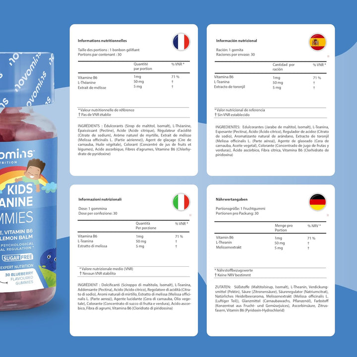 Kids L Theanine Gummies - 1 Month Supply - 50Mg with Lemon Balm & Vitamin B6 to Improve Kids' Focus & Concentration - 30 Count - Vegan L Theanine Supplements Gummies -