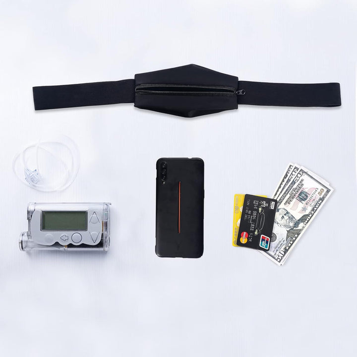 Insulin Pump Belt,Insulin Pump Holder,Hold CGM Receiver Insulin Pumps Blood Glucose Meters & Test Strips,Running or Travel Diabetes Accessories,Adjustable Waist Band Belt for Adult Men Women (Black)