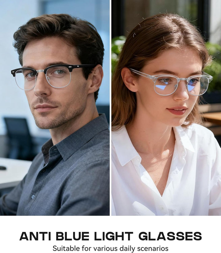 2 Pack Blue Light Blocking Glasses, anti Blue Light Gaming Glasses, Retro Fashion Frame Non-Prescription Lens, anti Fatigue Headache Computer Screen Glasses for Women and Men,Unisex round Glasses