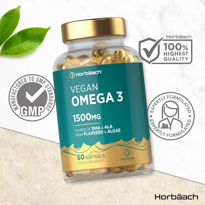 Vegan Omega 3 DHA from Algae Oil 1500Mg | 60 Softgels | High Strength 450Mg of ALA and 240Mg of DHA per Serving | by