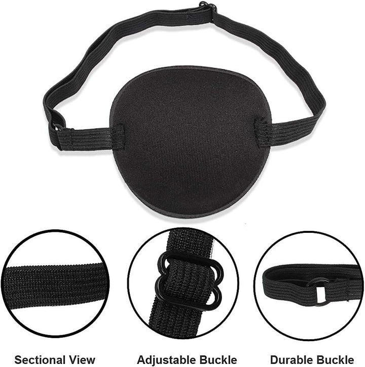 2 PCS Eye Patches, Adjustable Single Eye Patch, Soft and Comfortable Pirate Eye Patches for Adults and Kids for Amblyopia Lazy Eye - Black