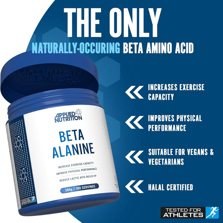 Beta-Alanine Amino Acid Pre Workout Powder 3000Mg per Serving Enhances Training Duration & Physical Performance Gluten Free, Suitable for Vegans (300G - 100 Servings) (Unflavoured)