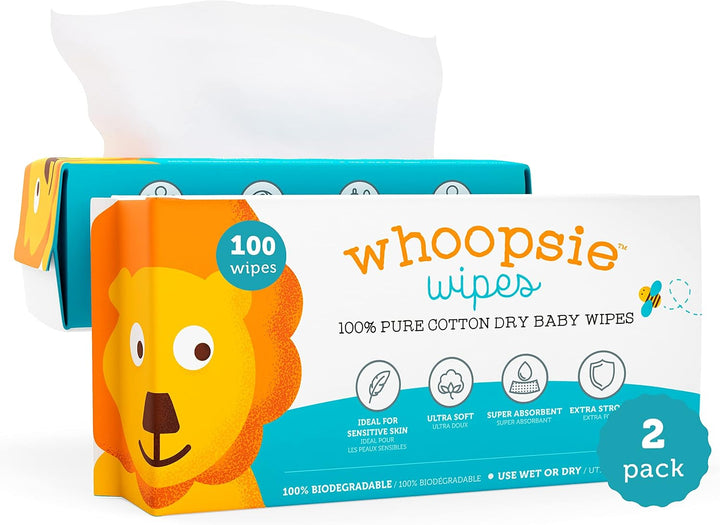 100% Pure Cotton Dry Wipes | 200 Count | Use Wet or Dry | Soft & Sensitive | Hypoallergenic | Extra Strong & Absorbent | Perfect for Diaper Changes, Runny Noses, Drool, Meal Time & Nursing