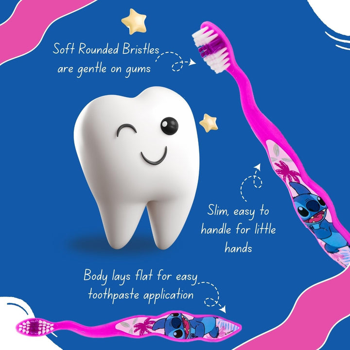 Disney Stitch Little Teeth Toothbrush for Kids with Soft Rounded Bristles, Comfortable Handle Grip and Protection Cap for Children Ages 3+