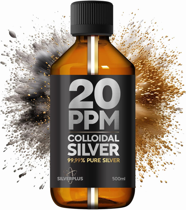 Colloidal Silver for Humans 500 ML ● 99,99% Pure Silver ● Active Silver Ions ● for Whole Family ● GMP Certified Facility ● Optimal Concentration 20 PPM ● SILVERPLUS