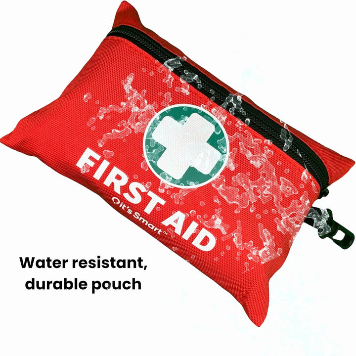 Premium First Aid Kit 110 Pieces - for Travel Essentials, Hiking, Home, Camping and Car - Includes Emergency Blanket, Plasters, Bandages, Eyewash and Other First Aid Essentials - Red