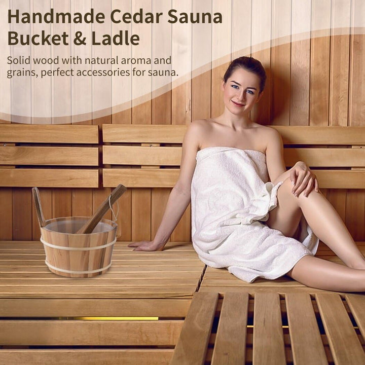 Elegant Handmade Cedar Sauna Bucket and Ladle, 1 Gallon Wooden Sauna Bucket with Plastic Liner