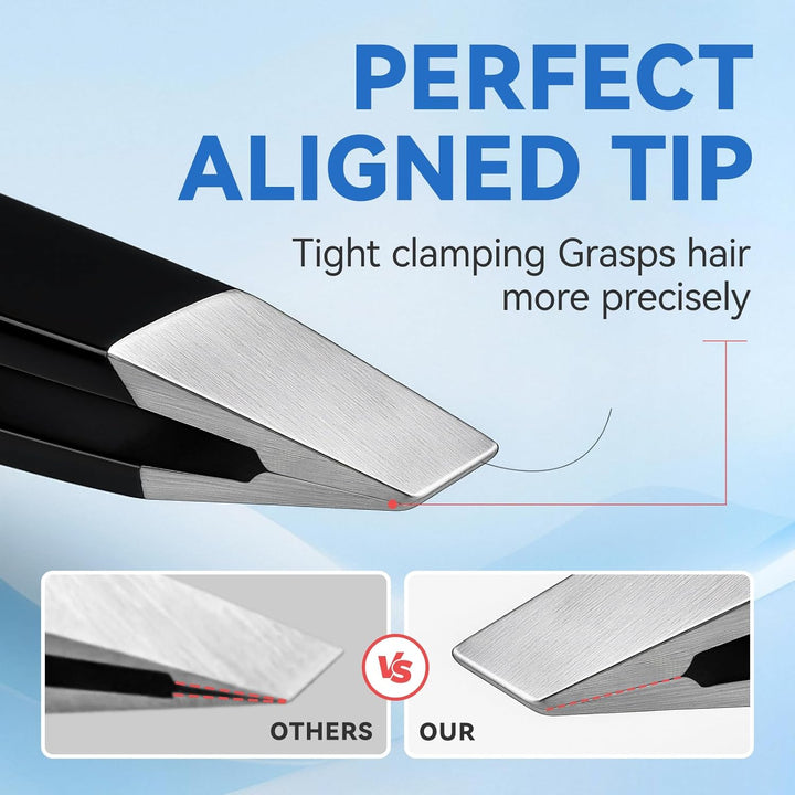 Professional Tweezers for Facial Hair Women,Stainless Steel Eyebrow Tweezers (2 Pcs,Black)