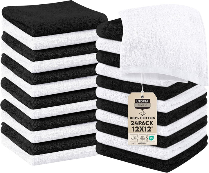 - Cotton Washcloths Set - 30 X 30 Cm, White - 100% Ring Spun Cotton, Premium Quality Flannel Face Cloths, Highly Absorbent and Soft Feel Fingertip Towels (24-Pack, White)