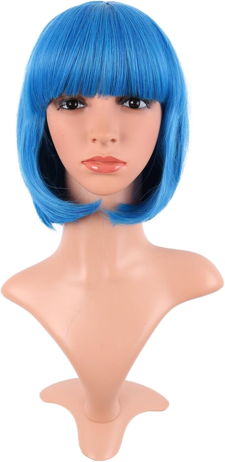 Natural Short Straight New Wigs Flat Bangs Wigs-Black-Ladies