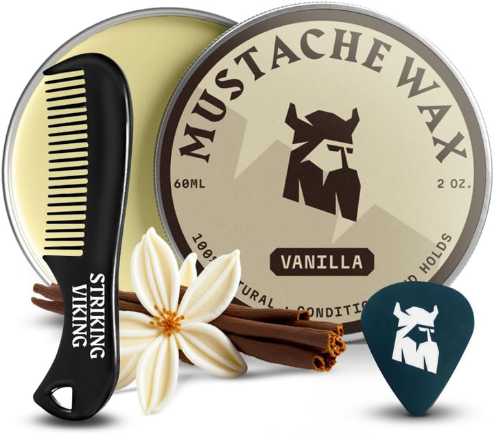 Moustache Wax and Comb Kit - 60G, Unscented - Strong Hold Moustache Wax for Men & Anti-Static Comb for Precise Grooming - Non-Greasy Formula for Easy Beard Care