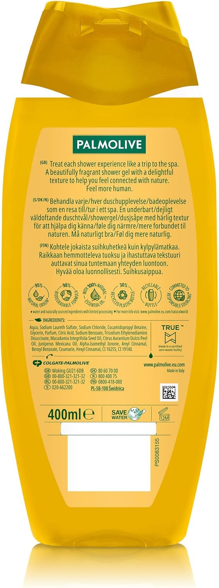 Thermal Spa Pampering Oil Shower Gel 400Ml - with Macadamia Oil - 95% Natural Origin Ingredients♦ - 98% Biodegradable Formula - 100% Natural Essential Oil - 30% Recycled Plastic Bottle