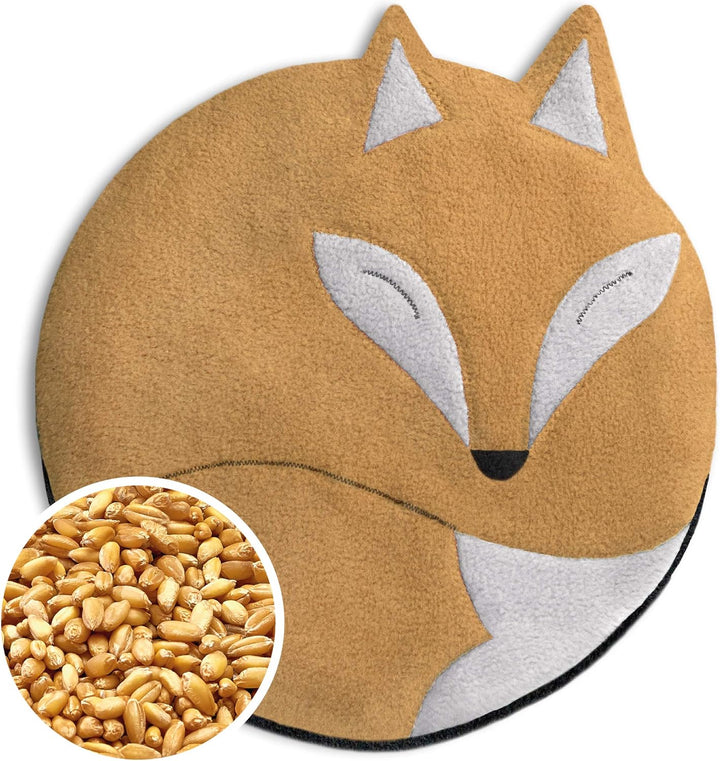 Wheat Bag Microwavable, Unscented/Heat Pack for Stomach and Lower Back/Animal: Fox Luca, Red