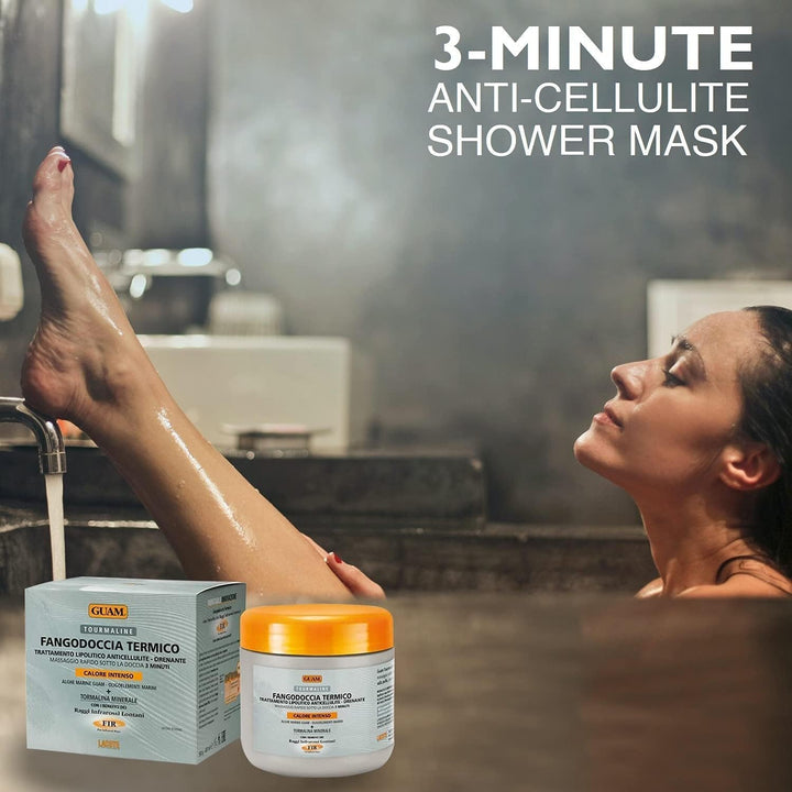 FIR Tourmaline Shower Mud Cellulite Remover – 3-Min Thermal anti Cellulite Draining Treatment – 400Ml Hot Cellulite Cream for Tummy, Legs & Buttocks – Seaweed Skin Firming, Tightening Body Mask