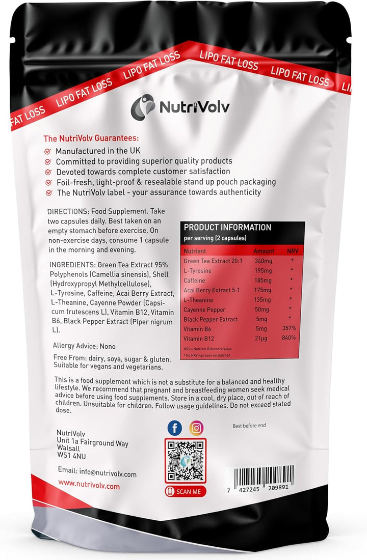 Lipo Fat Loss Capsules | 60 Capsules | Maximum Strength Weight Loss Pills That Work Fast | Keto Shred Fat Burning Pills | Contains Cayenne, Green Tea, Acai Berry & Caffeine | Thermo Fat Burn