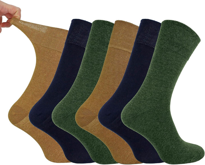 Footnurse - Mens 6 Pairs Cotton Non Elastic Diabetic Socks with Honeycomb Top