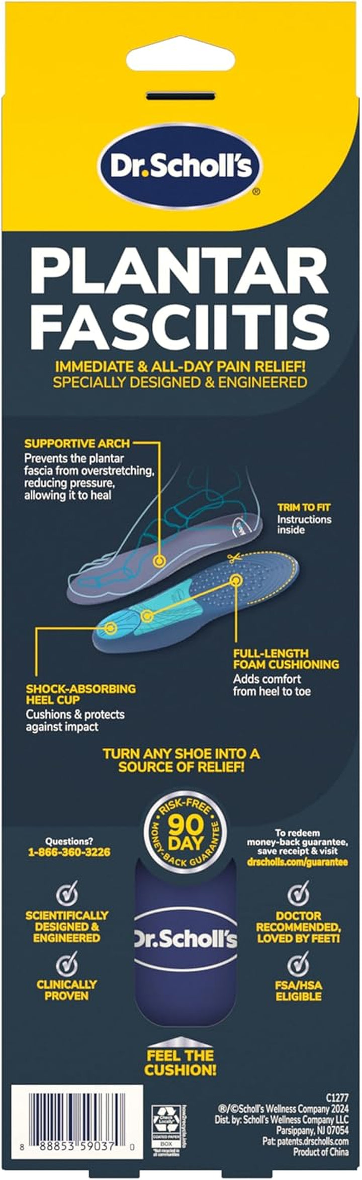 011017569671 Pain Relief Orthotics Insoles for Plantar Fasciitis for Men, 1 Pair, Size 8-13