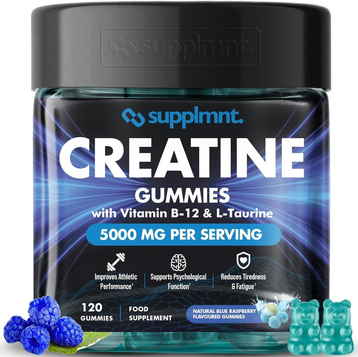 Creatine Gummies 5000Mg Lab-Tested 120Ct Max Strength Muscle Growth/Recovery Supplements for Men & Women Creatine Monohydrate B12 & L-Taurine Vegan Gym Pre Workout Gummies, (Blueberry)