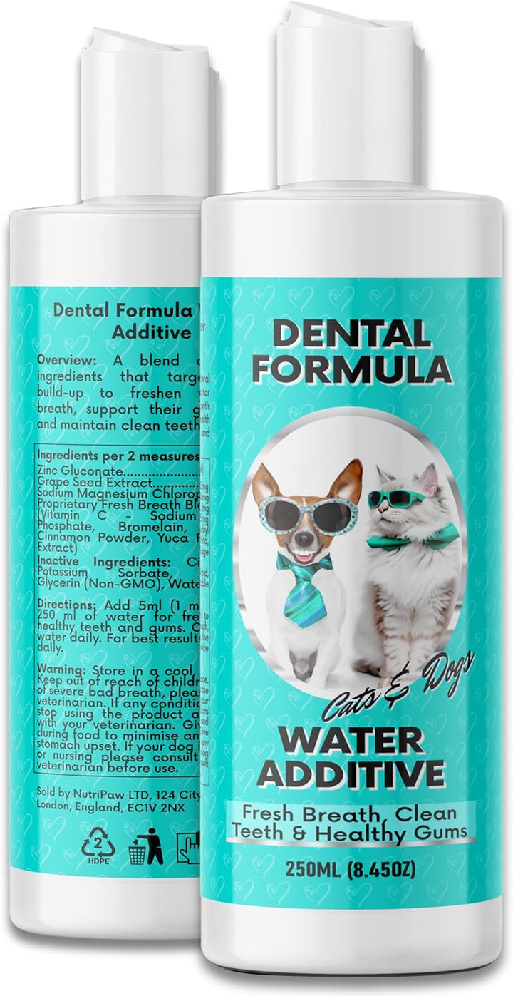 Dental Formula Water Additive for Dogs & Cats - Clean Teeth, Healthy Gums & Fresh Breath - Manage Plaque & Tartar Build-Up - Fuss-Free - No Brushing Needed - Cat/Dog Mouthwash & Oral Health