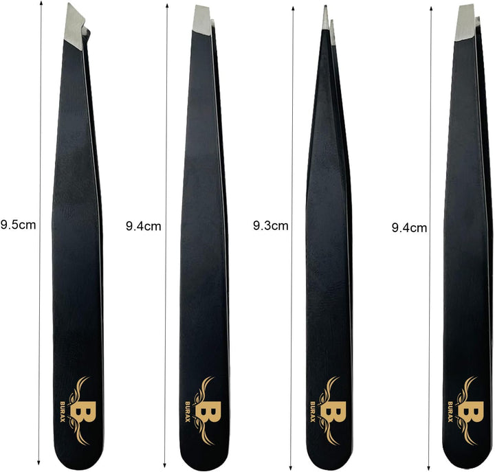Tweezers for Facial Hair Women Professional Stainless Steel Precision Tweezers for Women & Men (4 Pack Black)