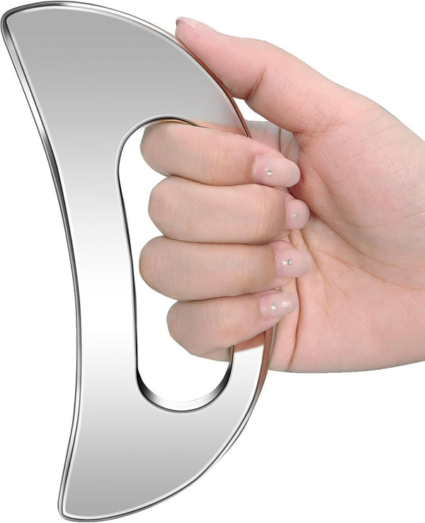 Stainless Steel Body Gua Sha Massager, Large Guasha Scraper with Handle, Lymphatic Drainage Massage for Legs, Back, Face, Neck, Muscle Relaxation & Pain Relief, Removal of Fatigue