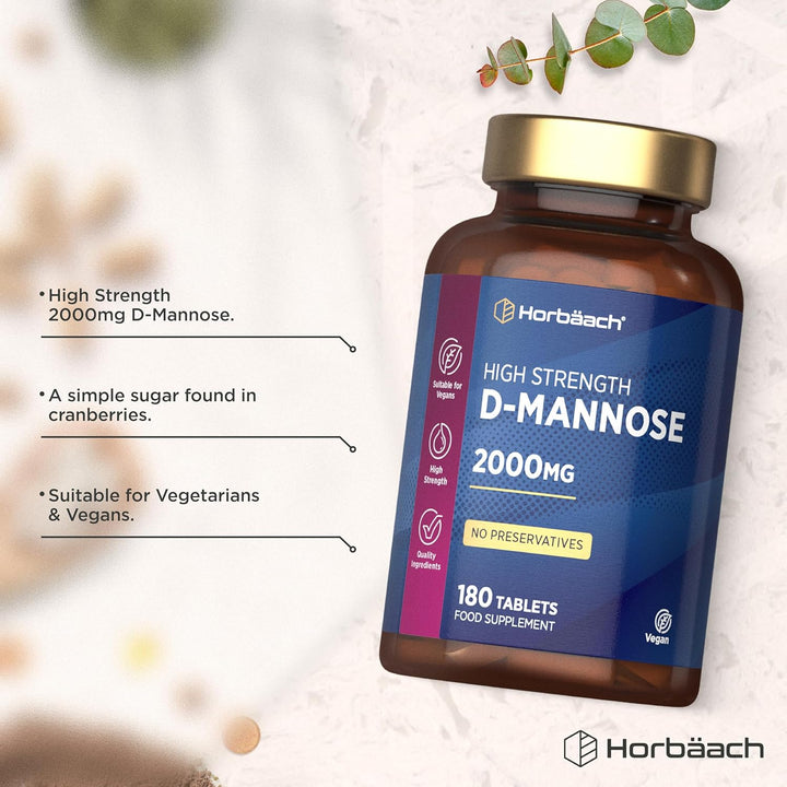 D-Mannose Tablets 2000Mg | 180 Vegan Tablets | High Strength D Mannose Powder Supplement for Men and Women | by