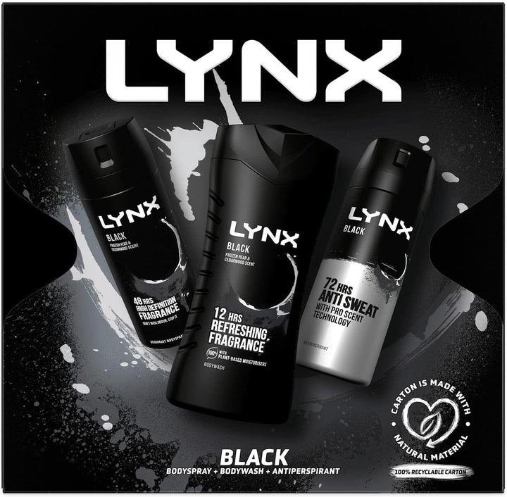 Black Trio Gift Set for Men Bodyspray 150 Ml, Bodywash 225 Ml & Antiperspirant 150 Ml, Gift for Him, 3.0 Count