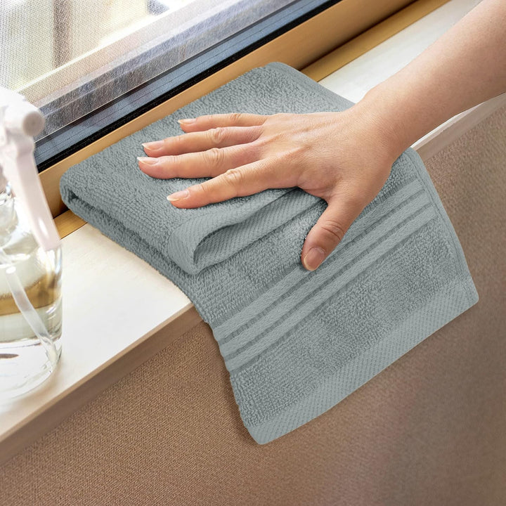 - 12 Pack Luxury Wash Cloths Set (30 X 30 CM) 100% Cotton Ring Spun, Highly Absorbent and Soft Feel Washcloths for Bathroom, Spa, Gym, and Face Towel (Cool Grey)