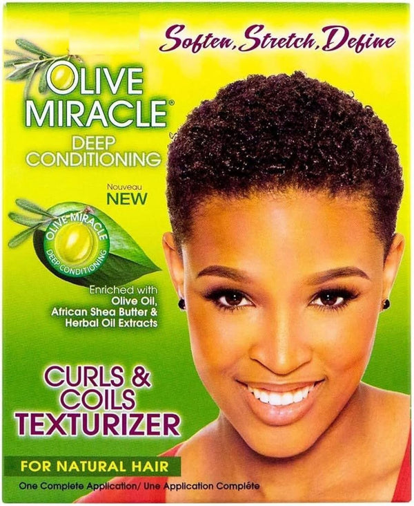 Afican Pride Olive Miracle Curls & Coils Texturizer Soften, Stretch, and Define All Textures with Olive Miracle Curls and Coils Texturizer.-1 Kit