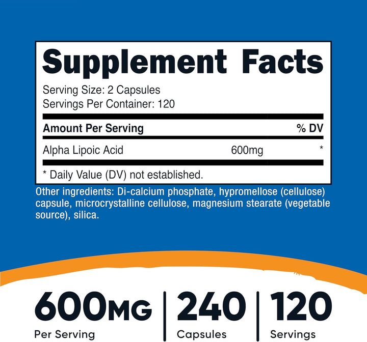 Alpha Lipoic Acid 600Mg per Serving, 240 Capsules - Gluten Free, Vegetarian Capsules, Soy Free & Non-Gmo